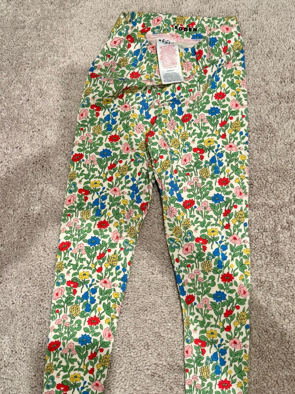 Mini Boden Floral Print Leggings - Cream with Colored Flowers size 3-4Y EUC